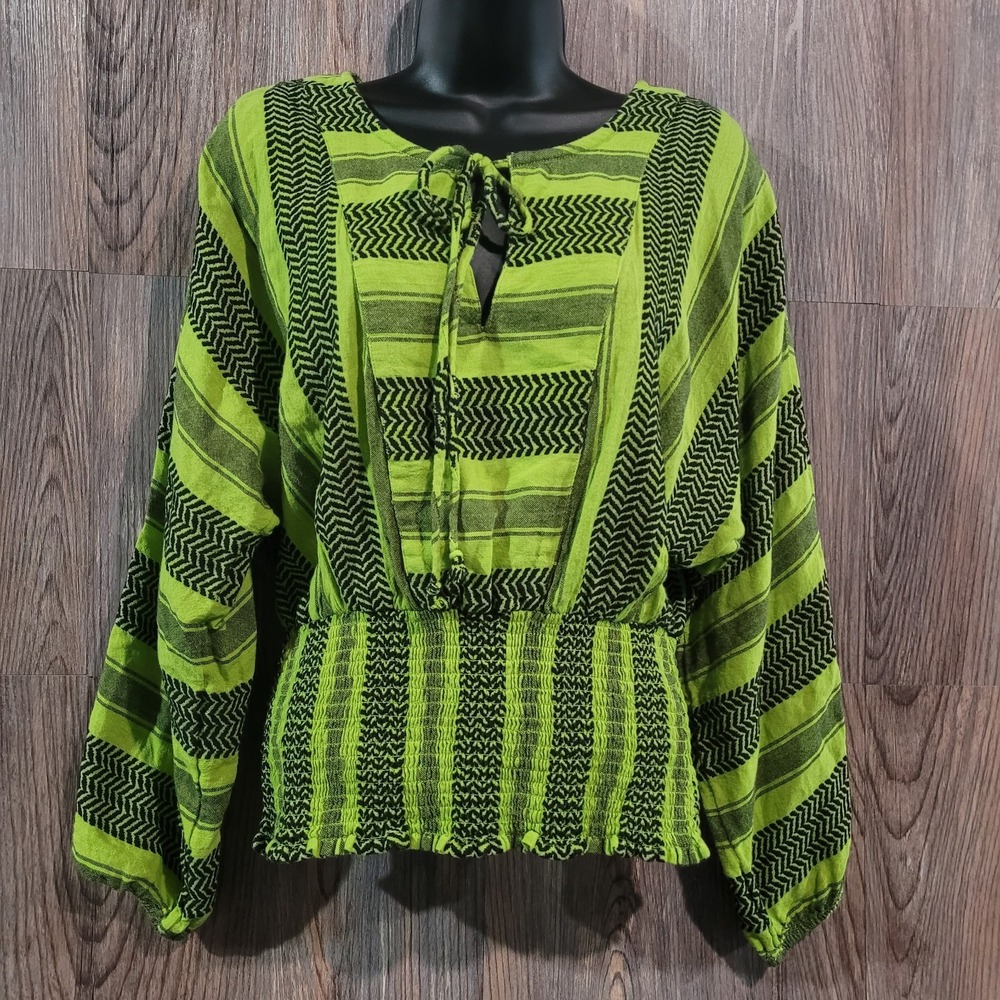 Cecilie Copenhagen Emily Shirred Cotton-Jacquard Blouse Lime Green Size L